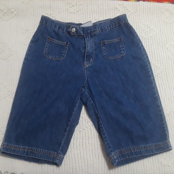 Express Bleus Vintage Denim Jeans Bermuda Shorts Sz-3/4 (T-396) - Picture 2 of 5